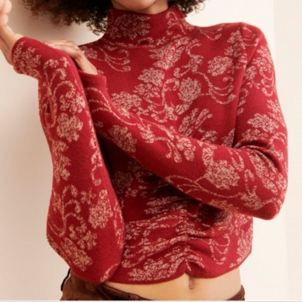 Anthropologie Ruched Mock Neck Sweater